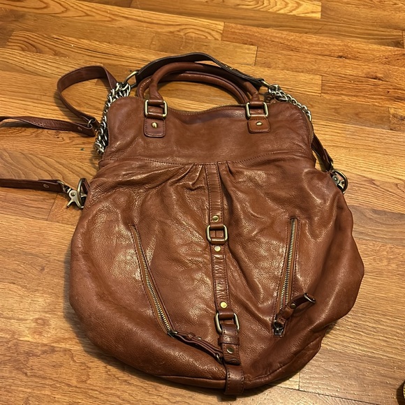 Sabina Fold Over Chain Metal Leather Brown Crossbody Boho Purse Bag Retro - Picture 4 of 13